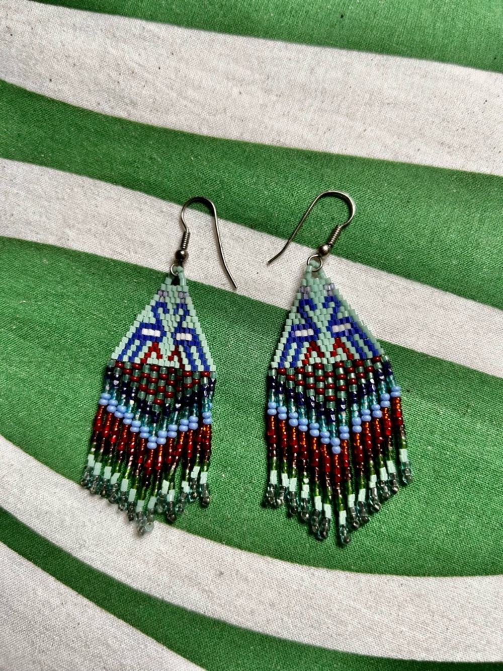 Vintage Multicolor Beaded Fringe Earrings from Alaska